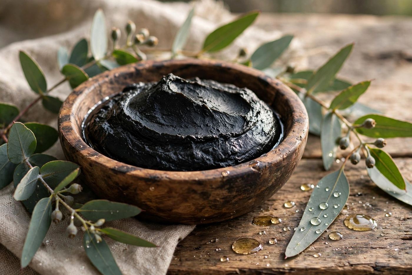 Savon noir beldi et feuilles d'eucalyptus